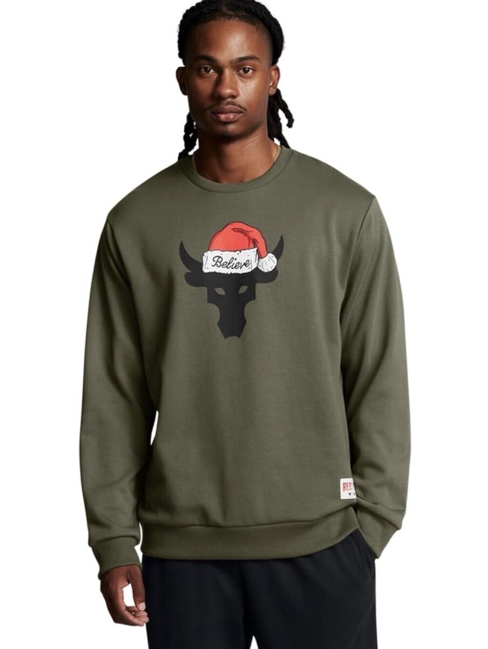Under Armour Project Rock Red One Believe Santa Crewneck Size XXL Marine Green